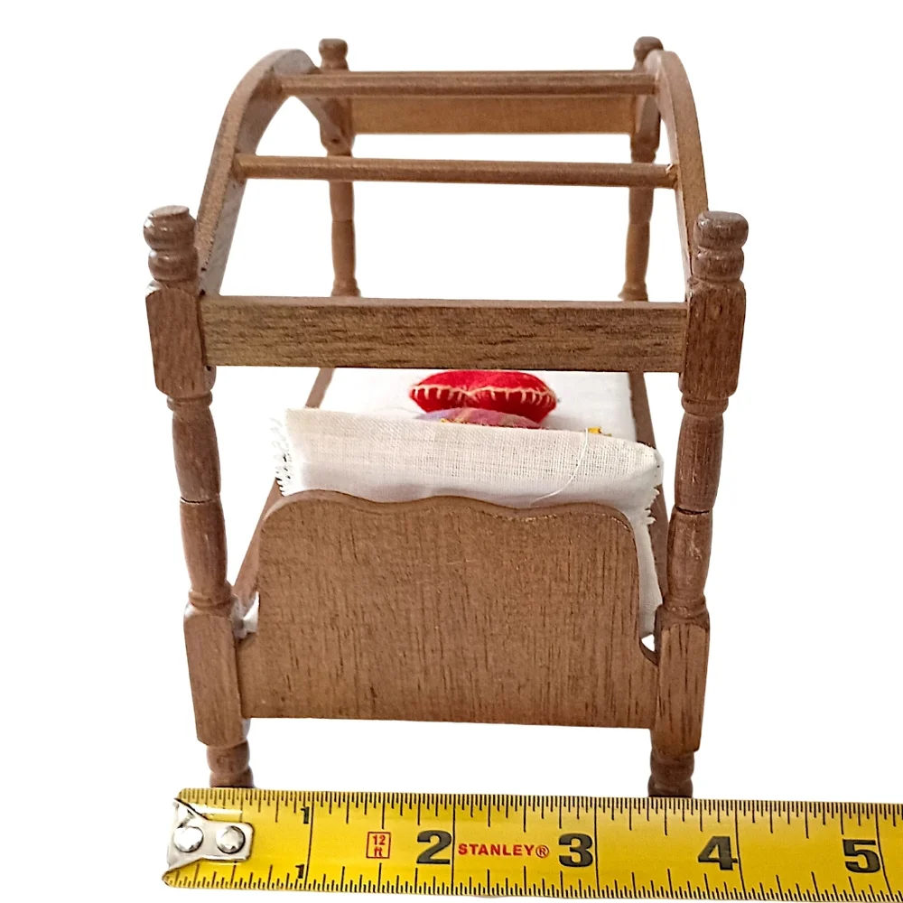 Vintage Dollhouse Canopy Bed Wood Miniature Furniture Pillows And Mattress‎